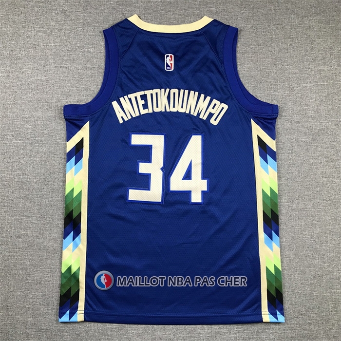 Maillot Enfant Milwaukee Bucks Giannis Antetokounmpo NO 34 Ville 2022-23 Bleu